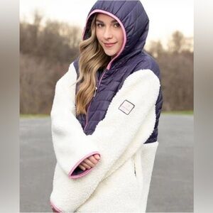 Ivory & Ella Purple and Cream Puffer & Sherpa Pull On Quarter Zip Jacket Small